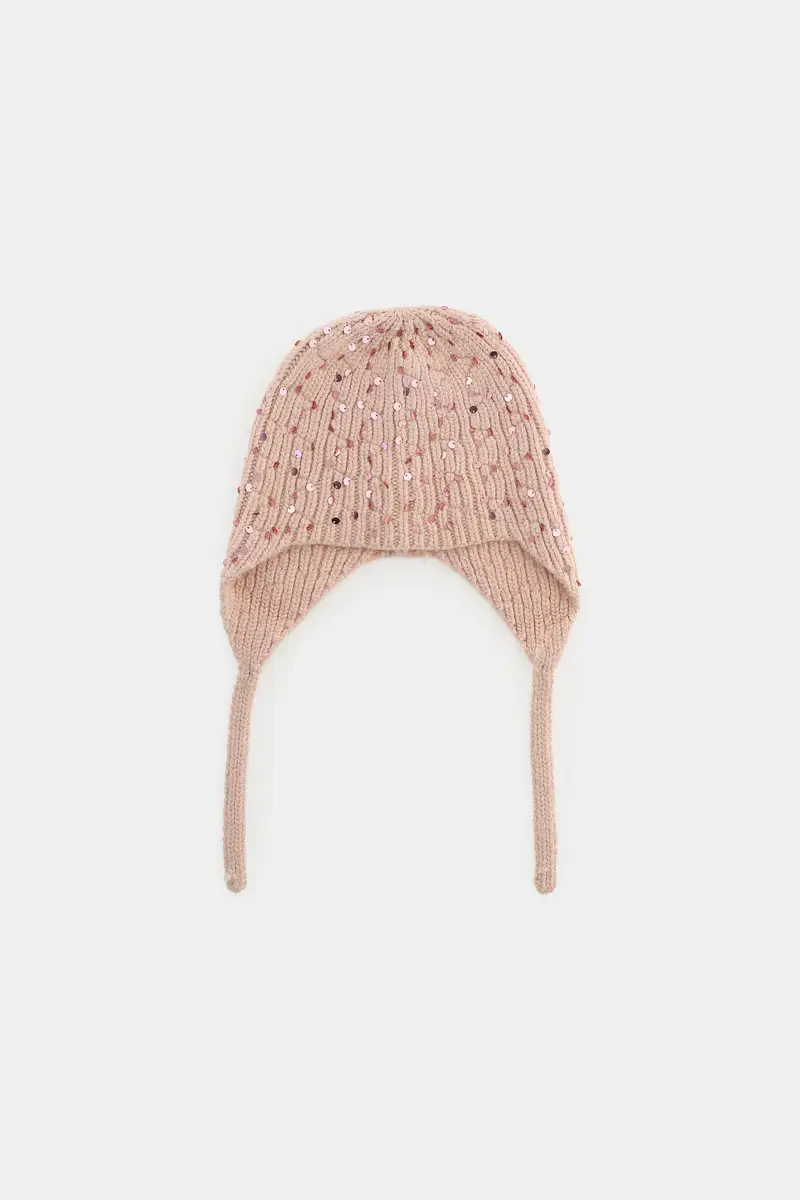 Cuffia in maglia con paillettes e paraorecchie