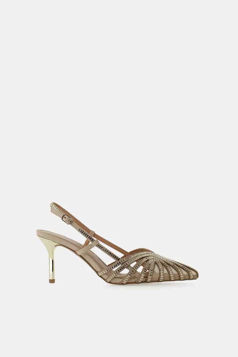 Décolleté slingback punta chiusa con strass e tacco medio