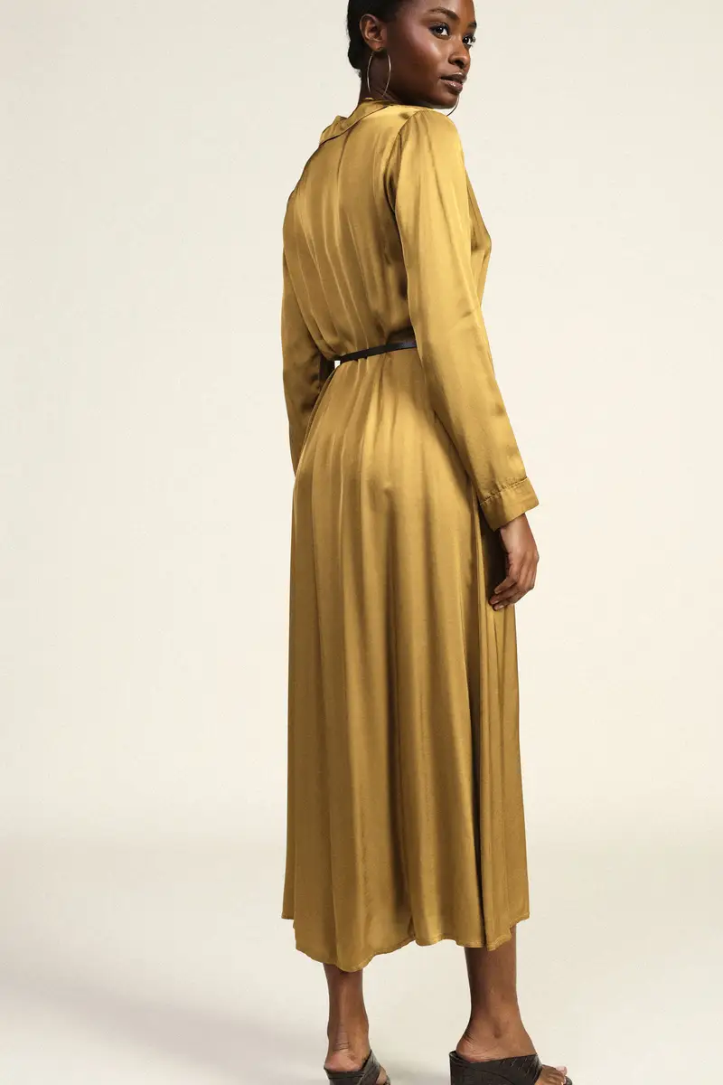 Dress lungo con cintura e taschino ricamato miniatura 3