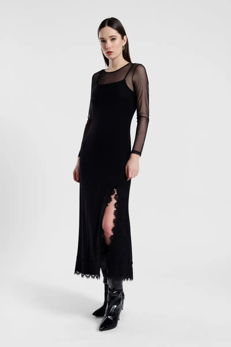 Dress lungo con maniche trasparenti e spacco miniatura 2