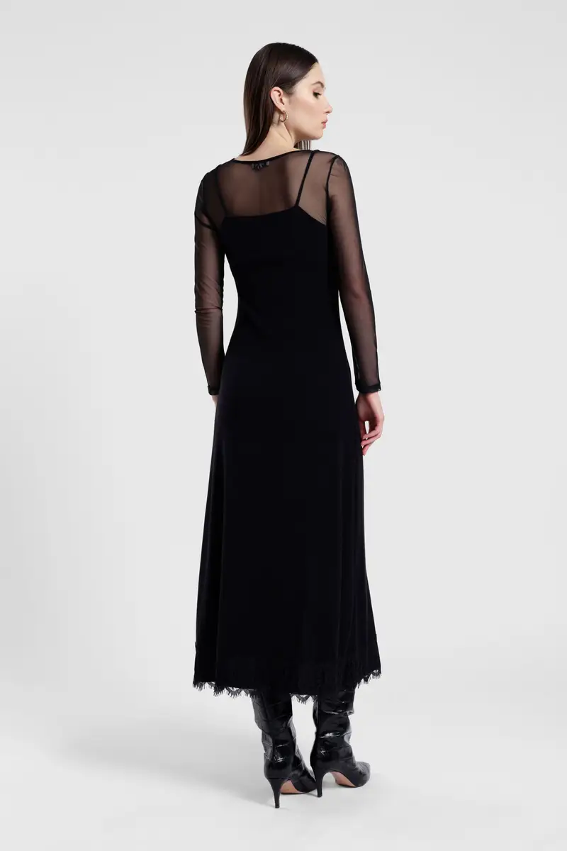 Dress lungo con maniche trasparenti e spacco miniatura 3