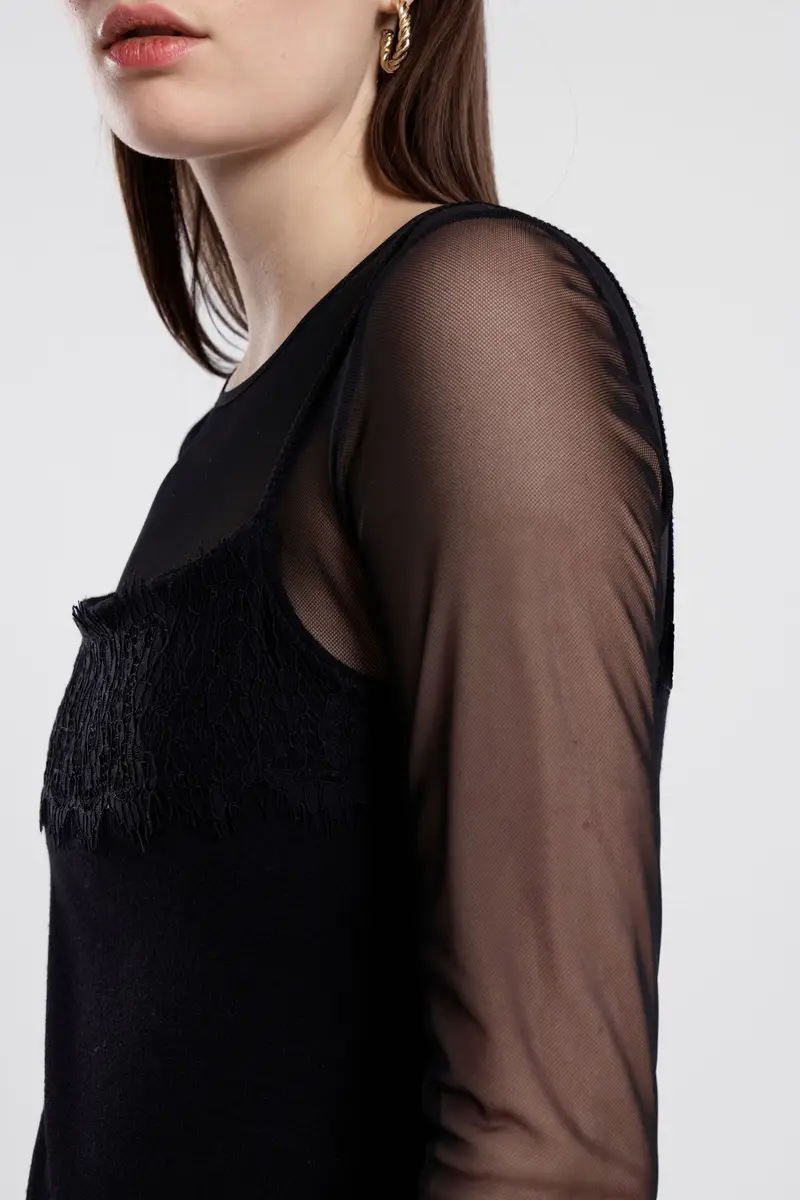 Dress lungo con maniche trasparenti e spacco miniatura 4