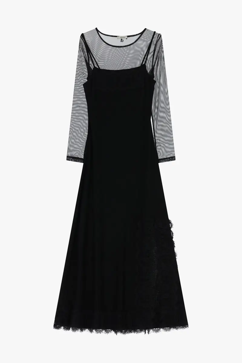 Dress lungo con maniche trasparenti e spacco