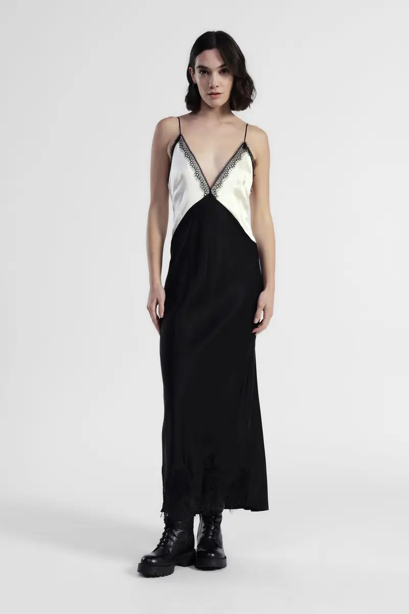 Dress lungo con spalline sottili e dettagli in pizzo miniatura 2