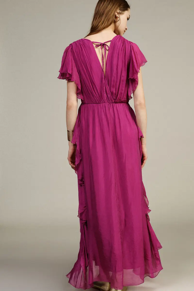 Dress lungo con volant e scollo a v miniatura 3