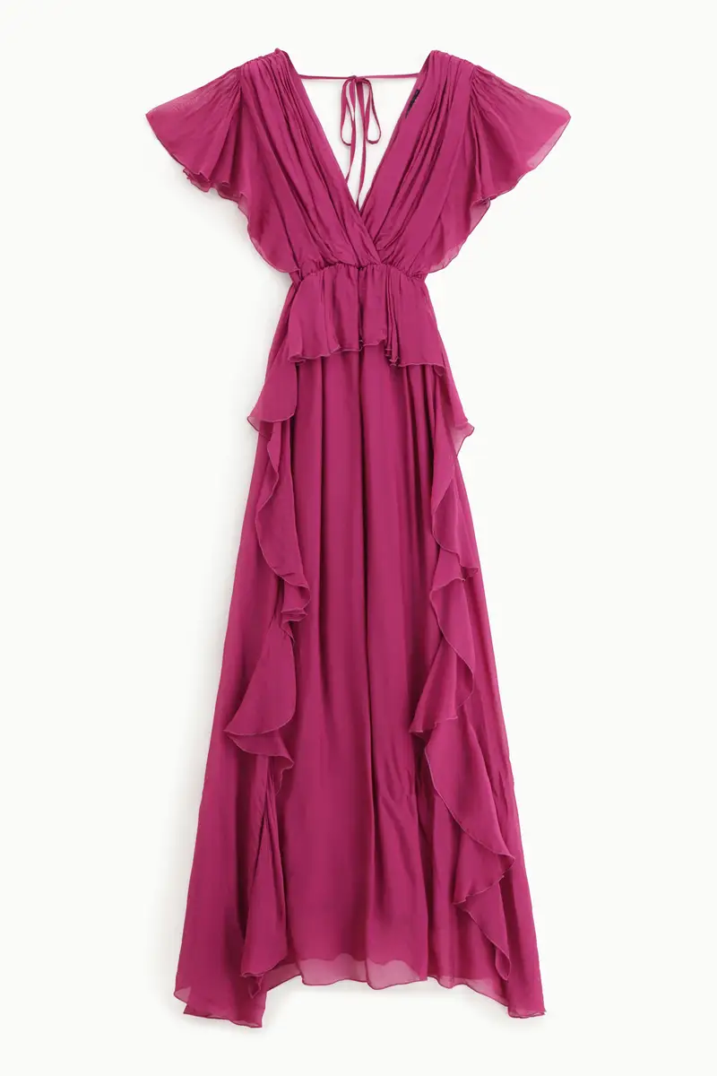 Dress lungo con volant e scollo a v