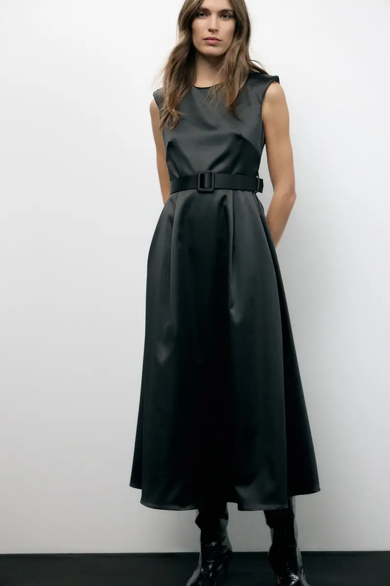 Dress lungo senza maniche con cintura e zip miniatura 2