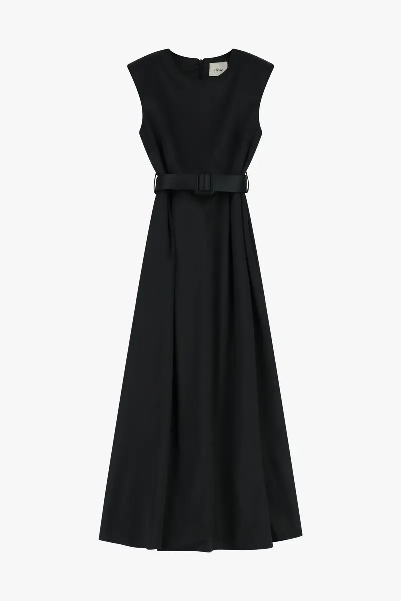 Dress lungo senza maniche con cintura e zip