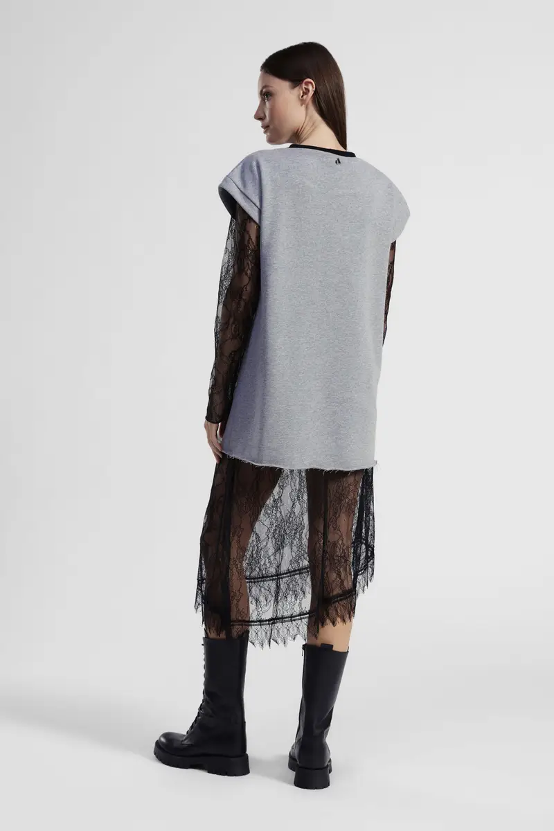 Dress stampa rock e pizzo trasparente miniatura 3