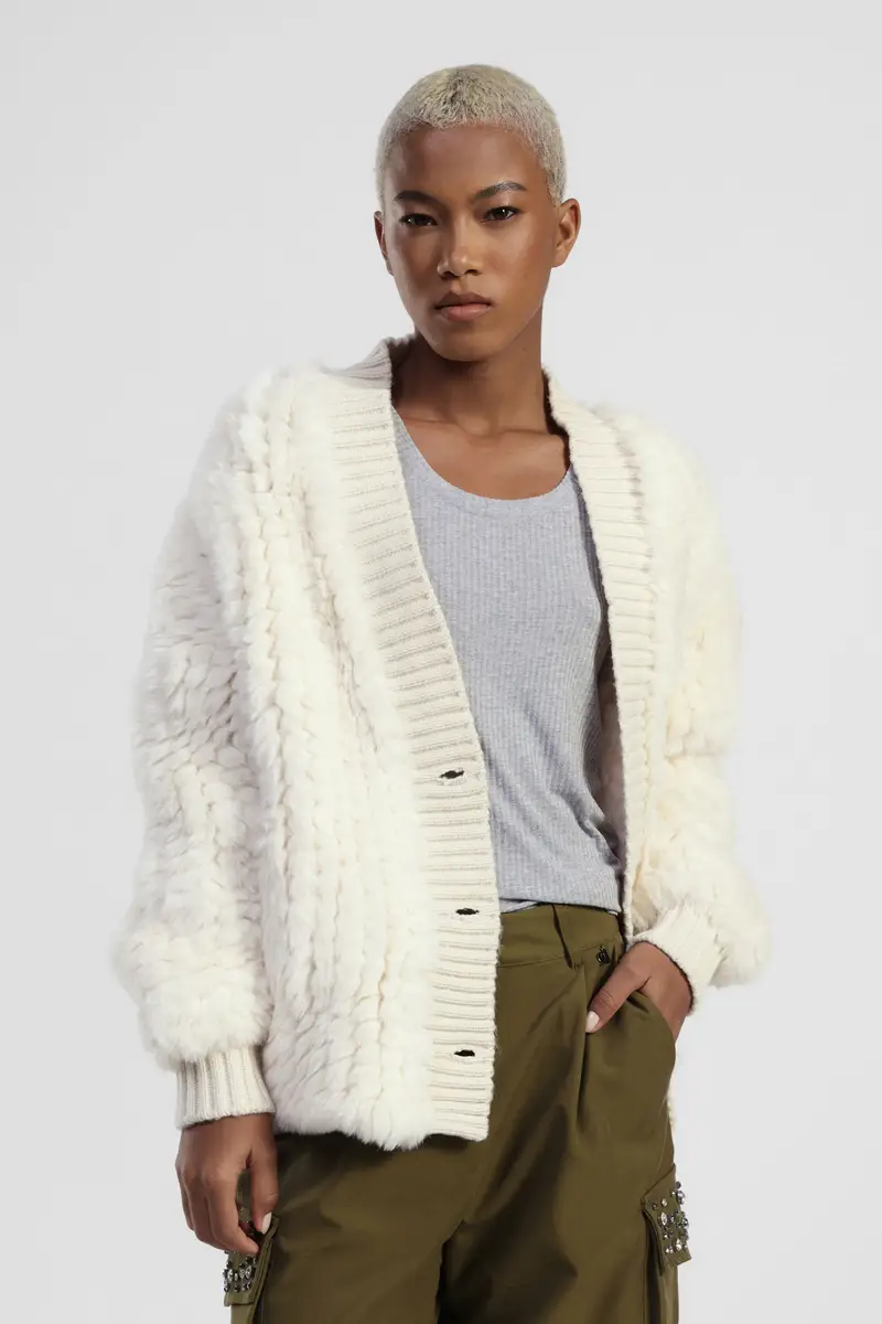 Eco-fur con bottoni e polsi a costine miniatura 2