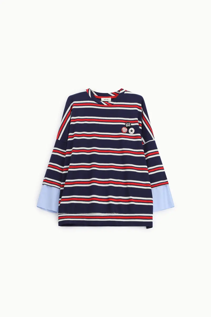 Felpa a righe con patch e polsini contrasto