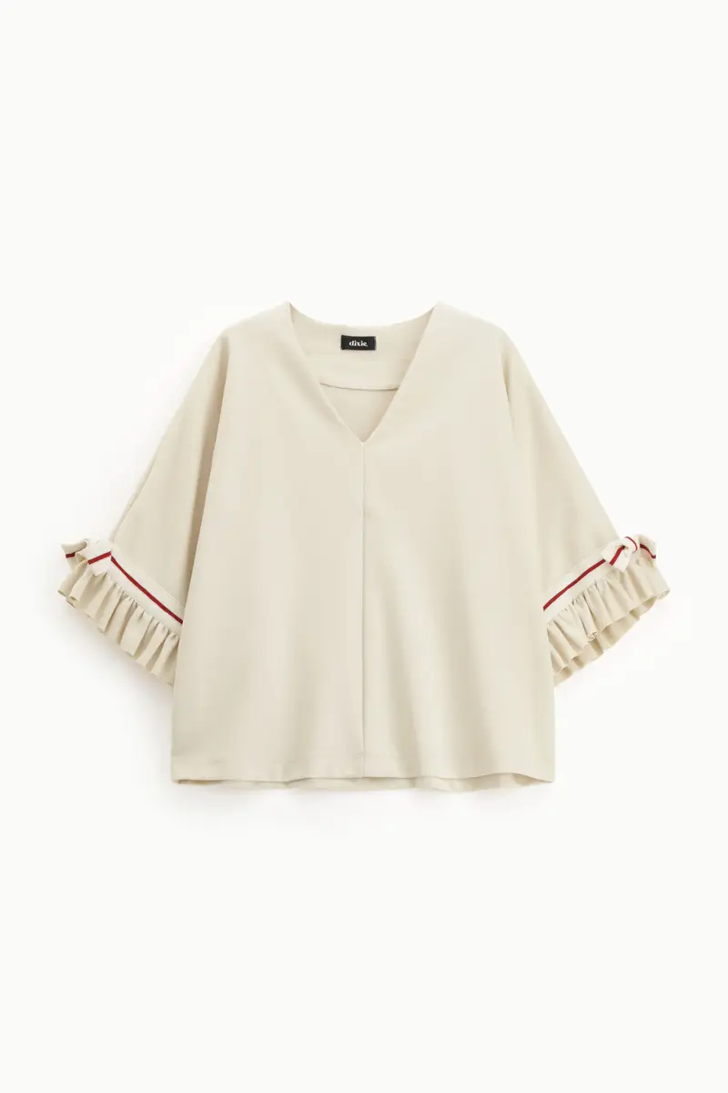 Felpa con maniche 3/4 e volant a contrasto