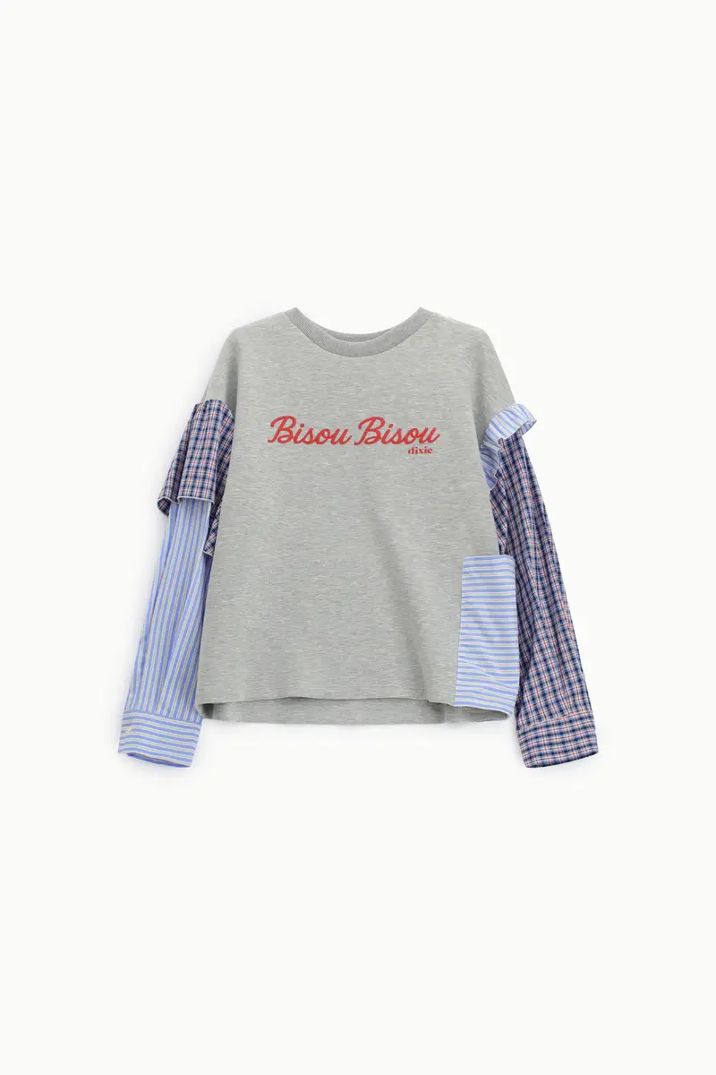 Felpa girocollo con maniche patchwork fantasia