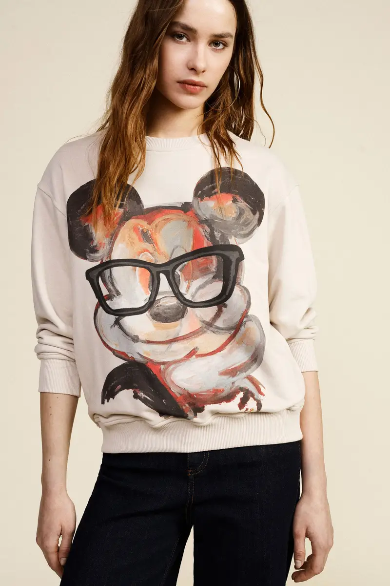 Felpa girocollo stampa mouse e occhiali