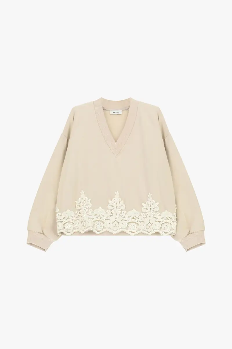 Felpa senza cappuccio con pizzo sul fondo