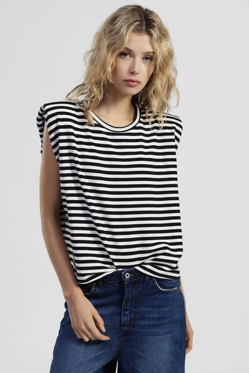 Felpa senza maniche con scollo girocollo a righe