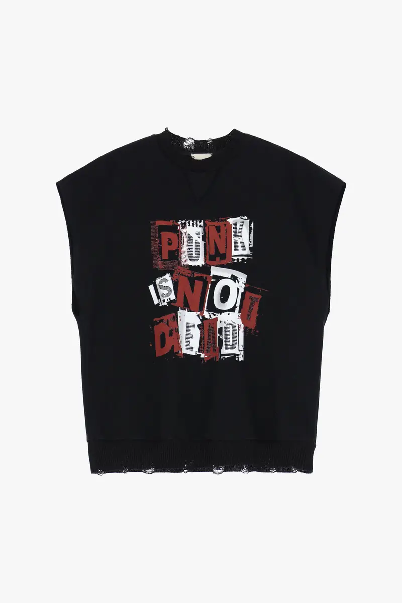 Felpa senza maniche con scritta punk
