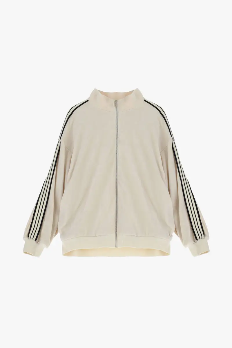 Felpa zip frontale e maniche rigate