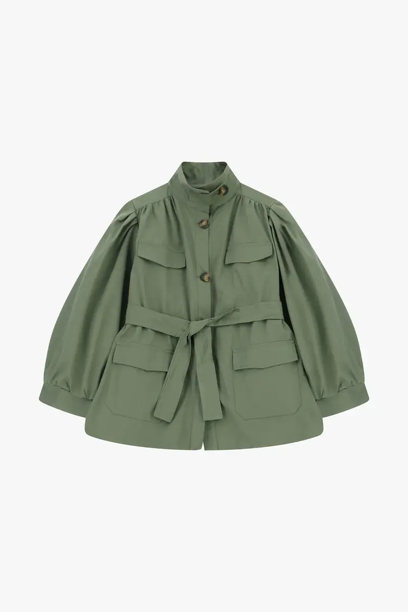 Giacca camicia con cintura e tasche applicate