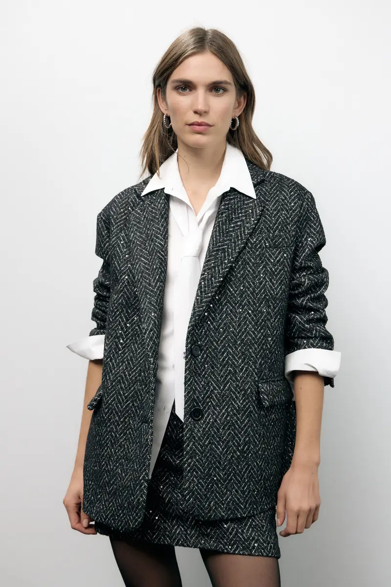 Giacca camicia con motivo spigato e bottoni miniatura 2