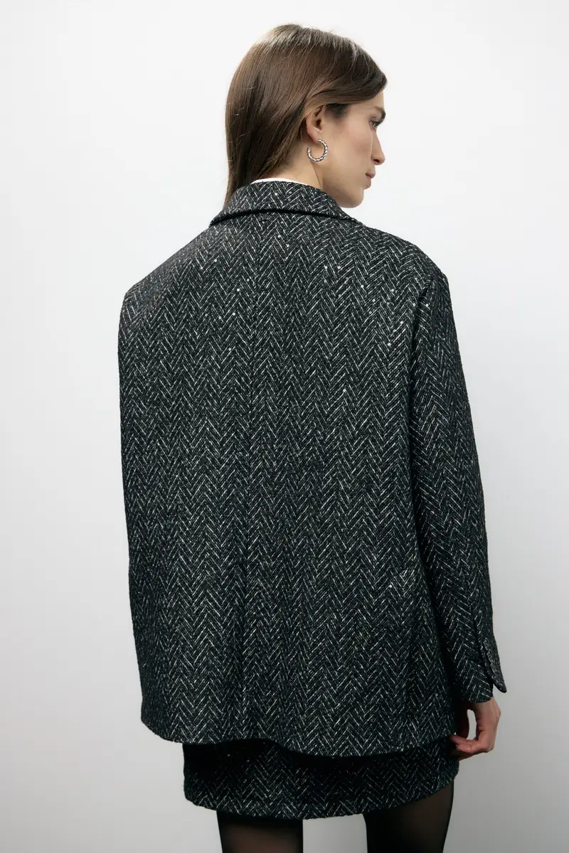 Giacca camicia con motivo spigato e bottoni miniatura 4