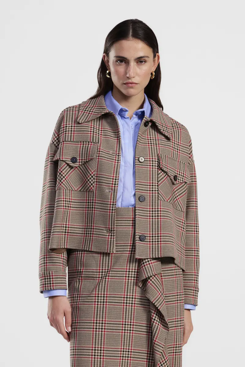 Giacca camicia corta stampa check con tasche miniatura 2