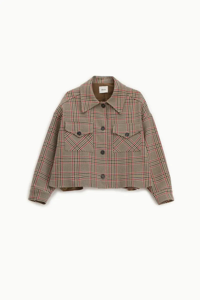 Giacca camicia corta stampa check con tasche