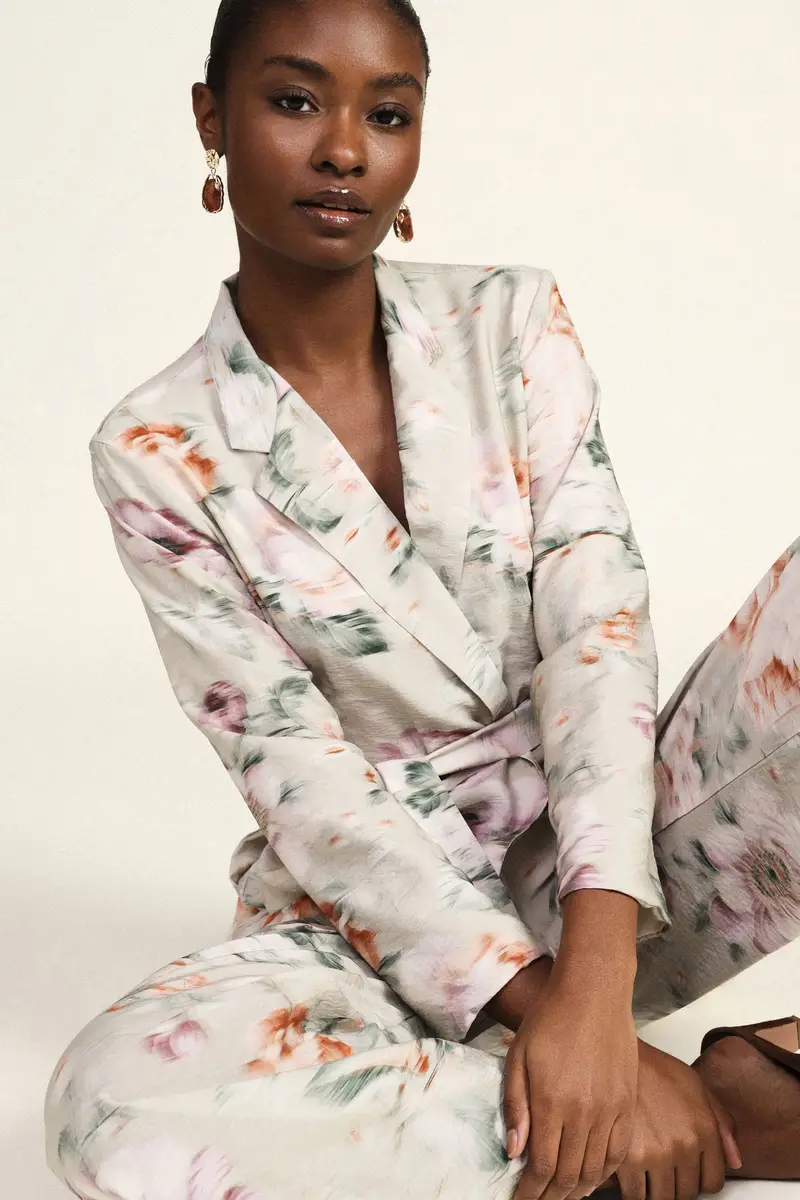 Giacca camicia lunga stampa floreale cintura miniatura 2