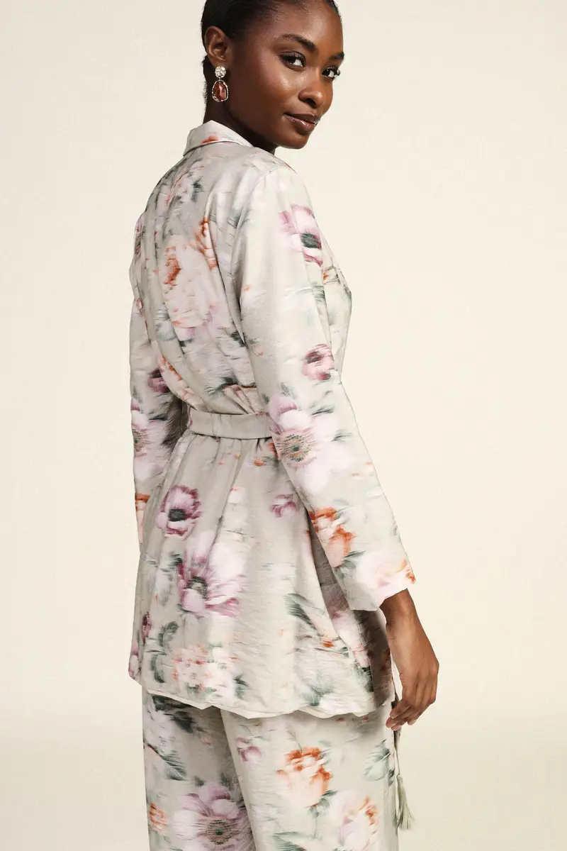 Giacca camicia lunga stampa floreale cintura miniatura 3