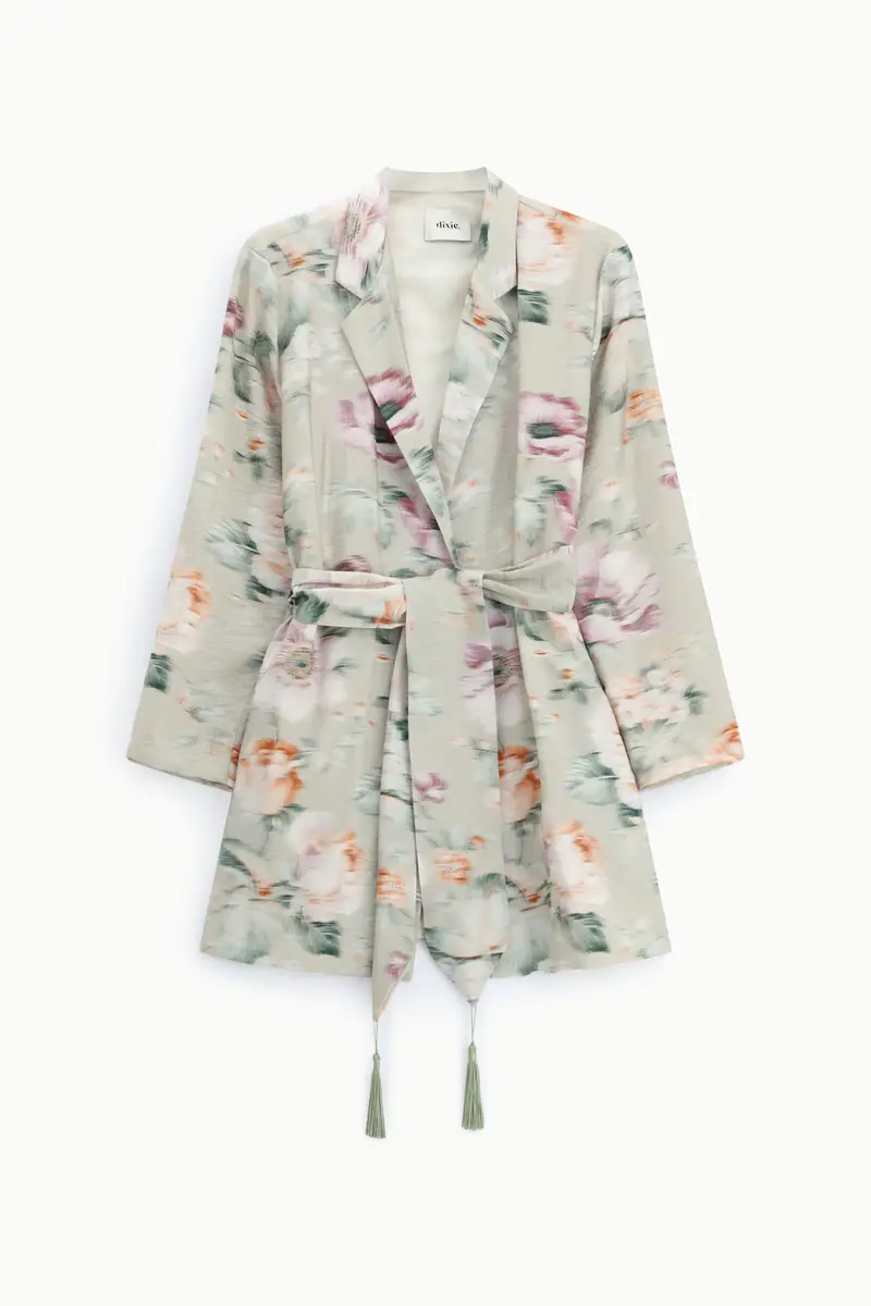 Giacca camicia lunga stampa floreale cintura