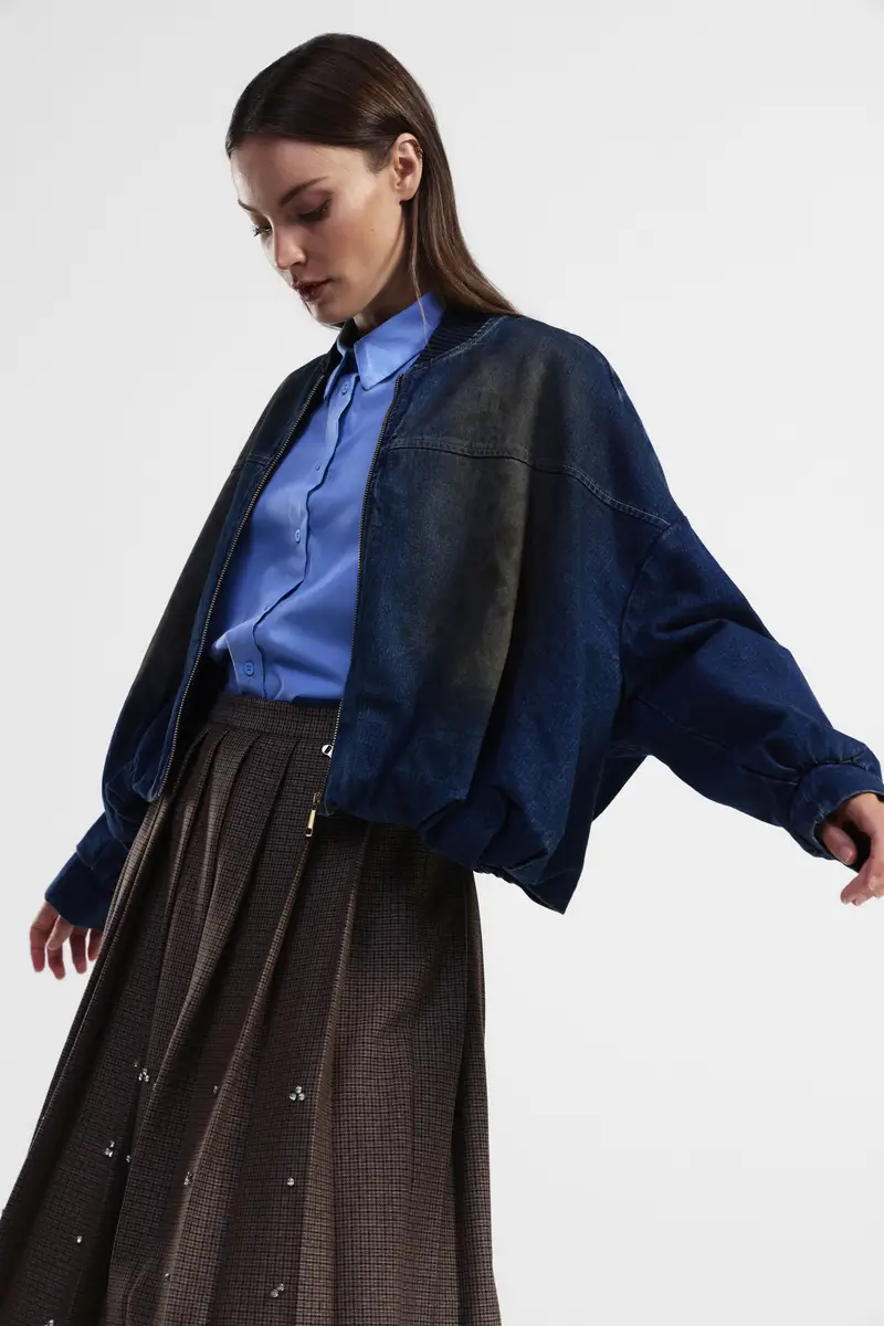 Giacca denim con zip frontale miniatura 2