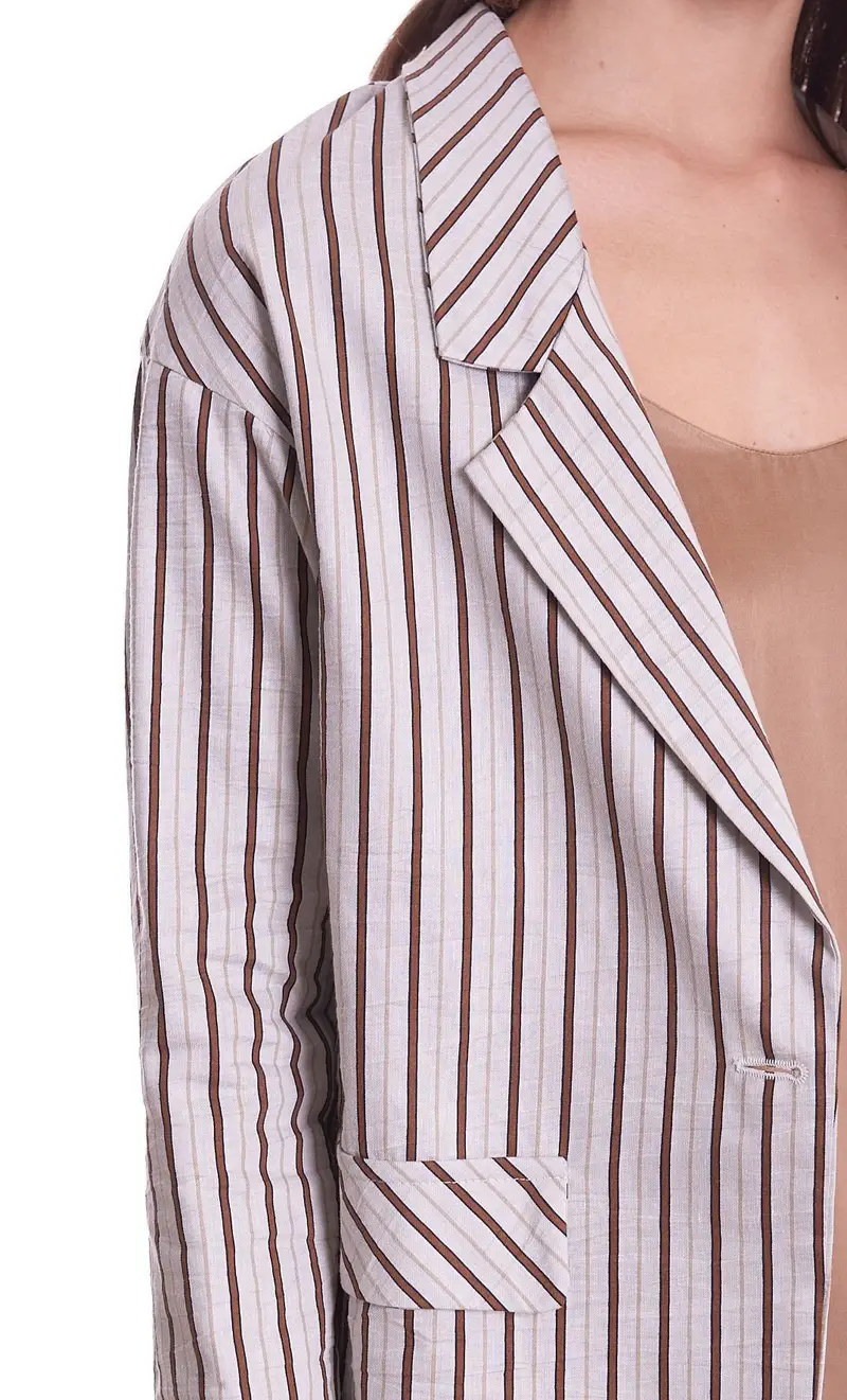 Giacca dixie over rigata, colore beige miniatura 2