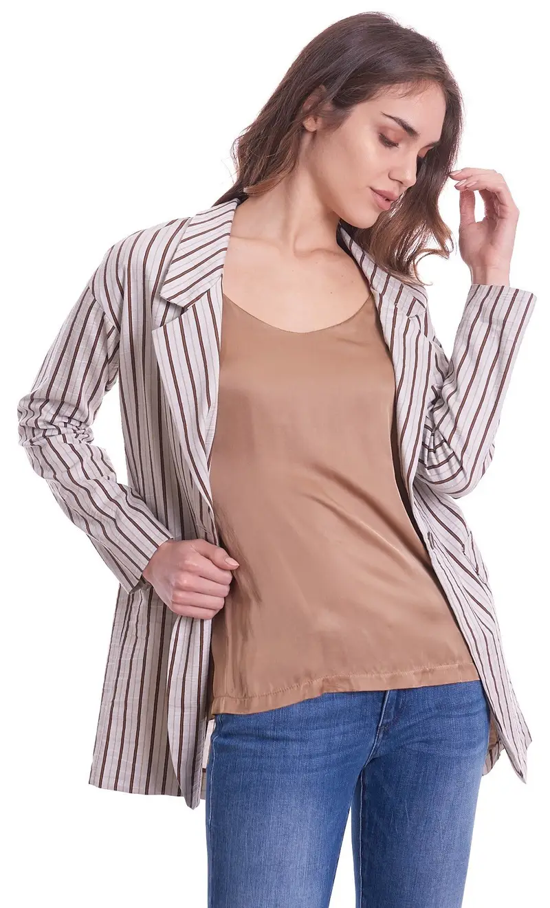 Giacca dixie over rigata, colore beige