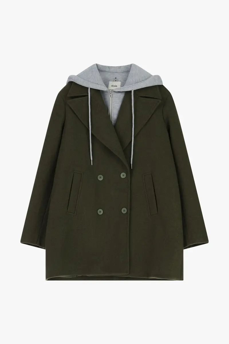 Giacca imbottita doppio petto con cappuccio e tasche