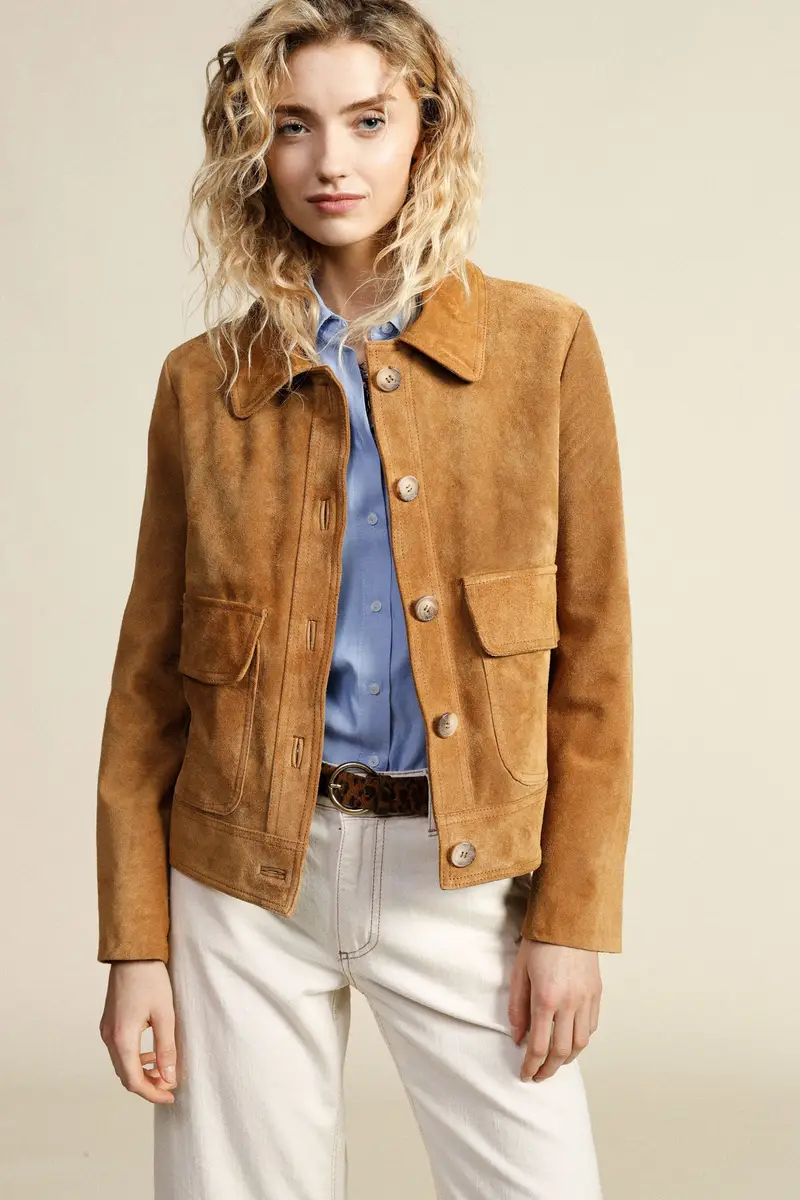 Giacca in pelle con tasche frontali e bottoni miniatura 2