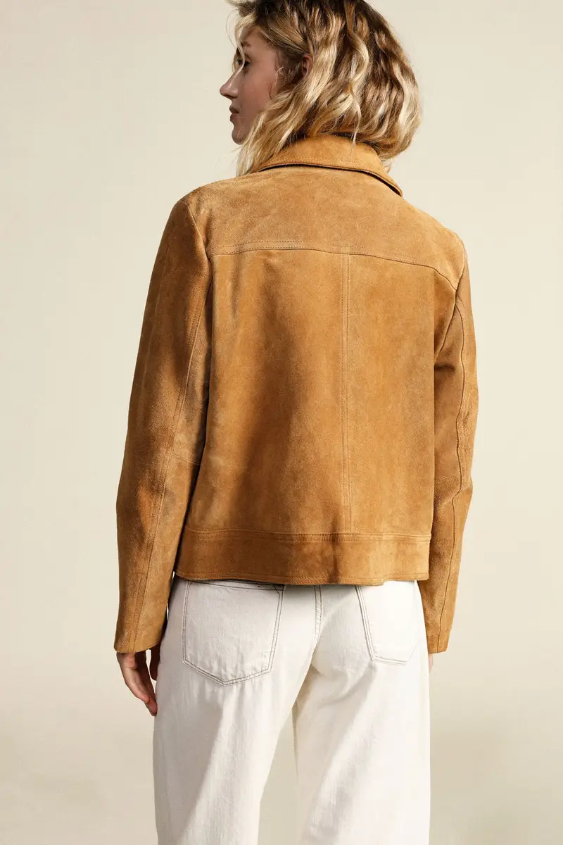 Giacca in pelle con tasche frontali e bottoni miniatura 3