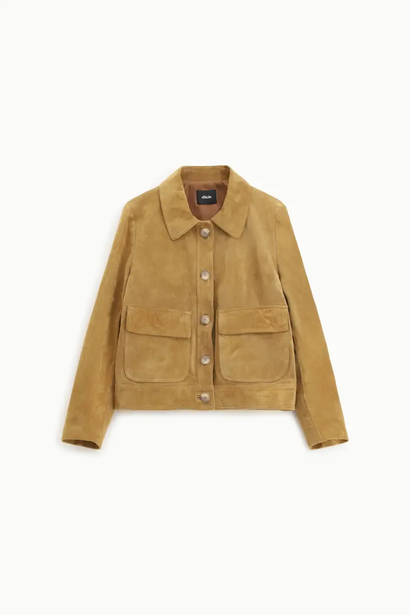 Giacca in pelle con tasche frontali e bottoni