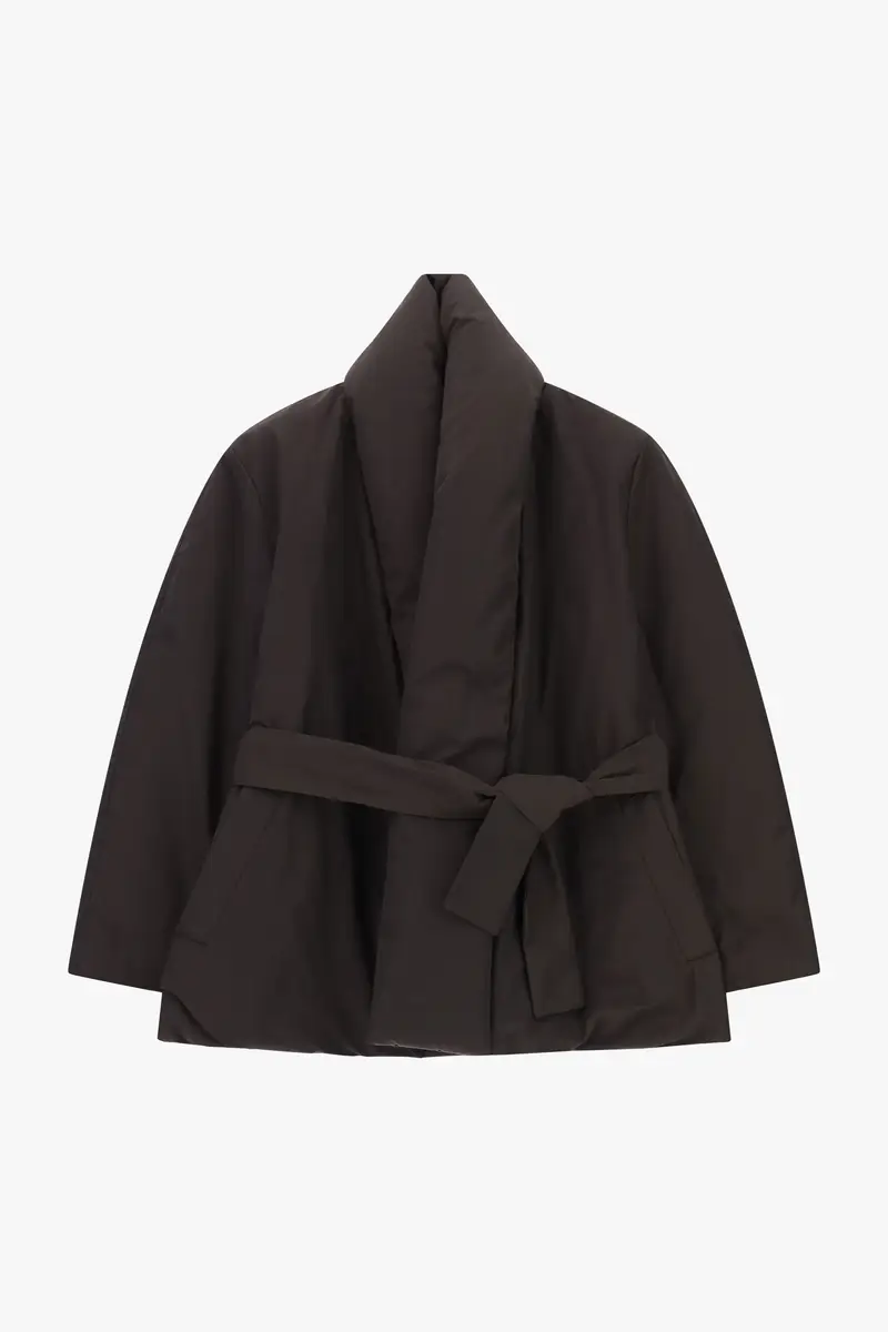 Giacca trapuntata collo avvolgente e cintura