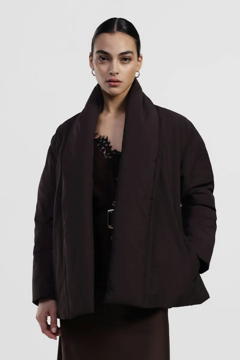 Giacca trapuntata collo avvolgente e cintura miniatura 2