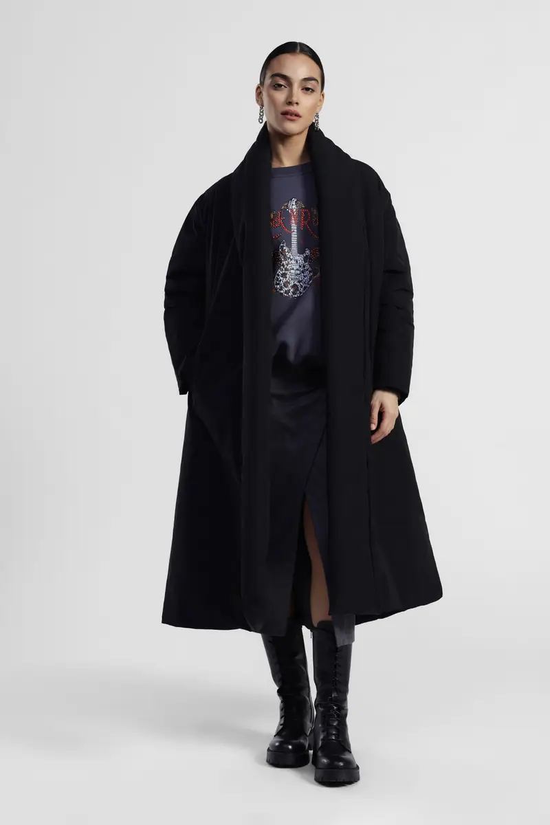 Giacca trapuntata lunga con cintura e colletto ampio miniatura 2