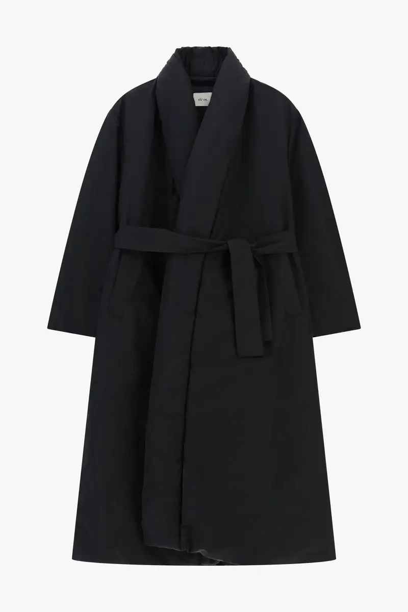 Giacca trapuntata lunga con cintura e colletto ampio