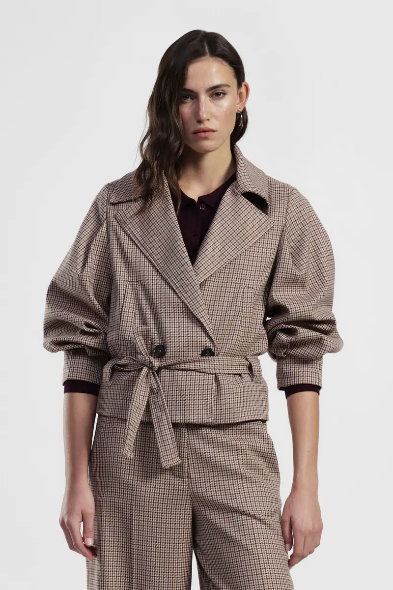 Giacca trapuntata motivo check doppiopetto corta miniatura 2