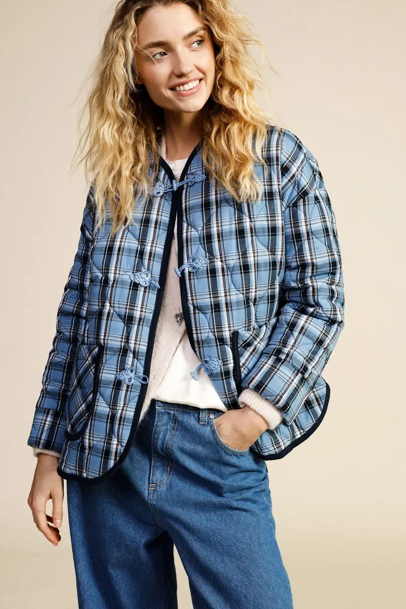 Giacca trapuntata stampa check con chiusura alamari miniatura 2