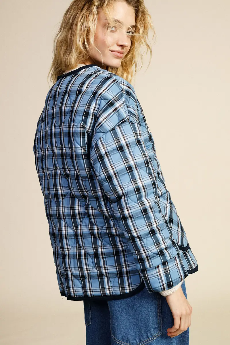 Giacca trapuntata stampa check con chiusura alamari miniatura 3