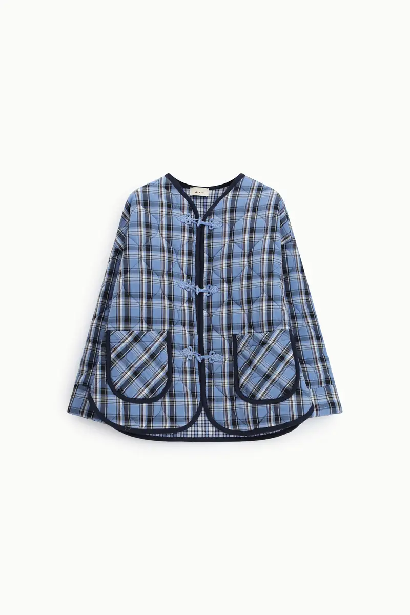 Giacca trapuntata stampa check con chiusura alamari