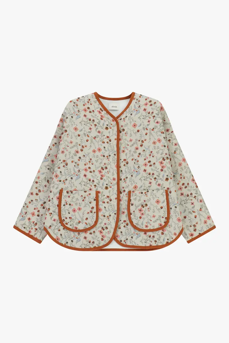 Giacca trapuntata stampa fiori dettagli a contrasto
