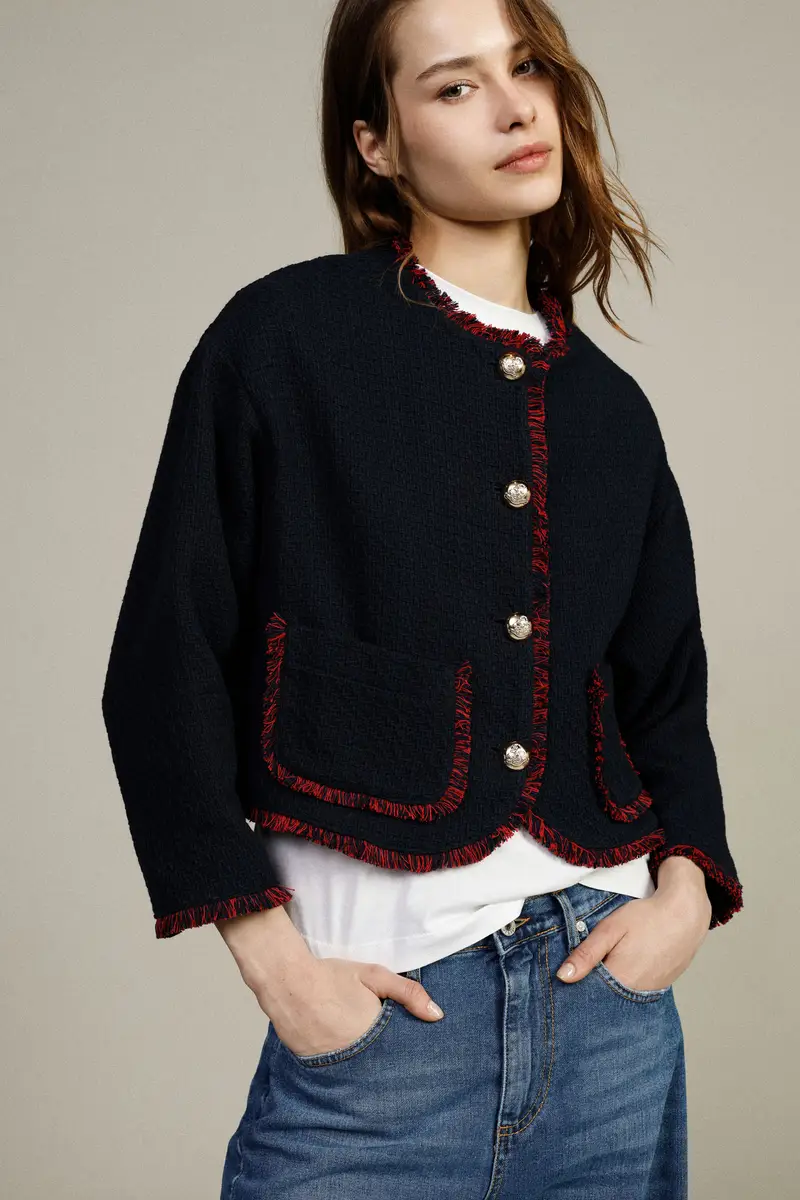 Giacca tweed corta con profili sfrangiati miniatura 2
