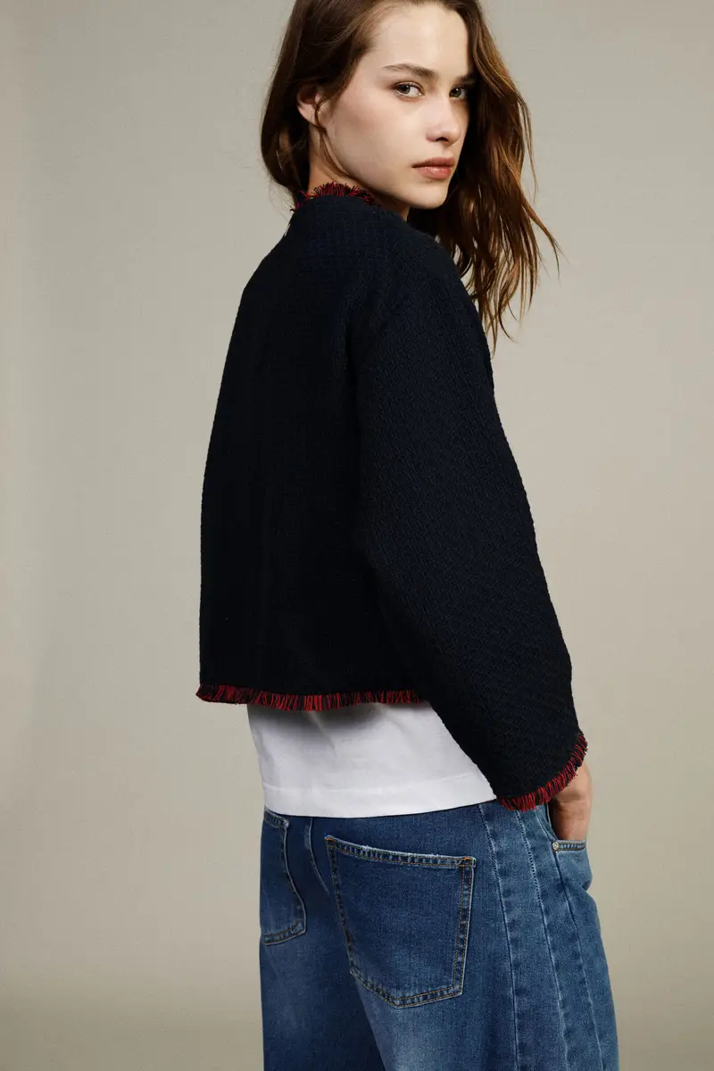 Giacca tweed corta con profili sfrangiati miniatura 3