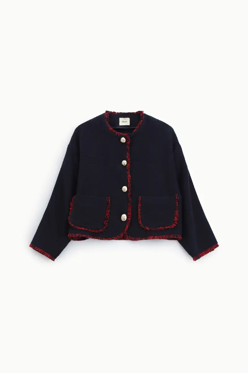 Giacca tweed corta con profili sfrangiati