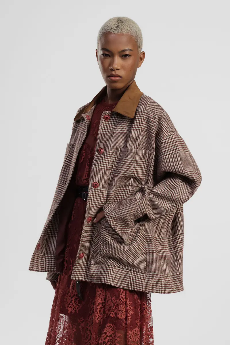 Giubbotto ampio a quadri con tasche applicate miniatura 2